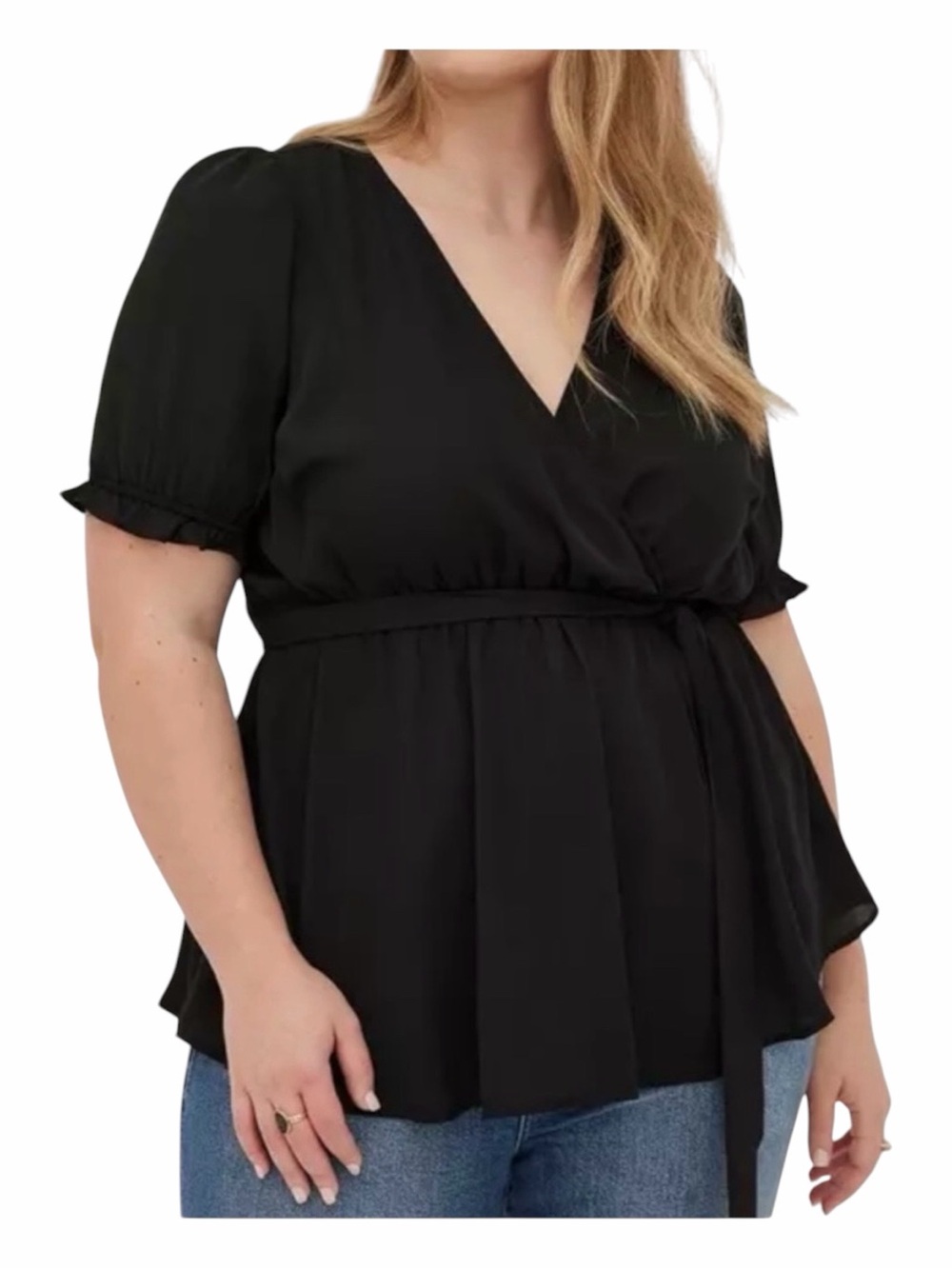 NWT! TORRID Black Georgette Surplice Puff Sleeve Ruffle Top. Size 4X/26.